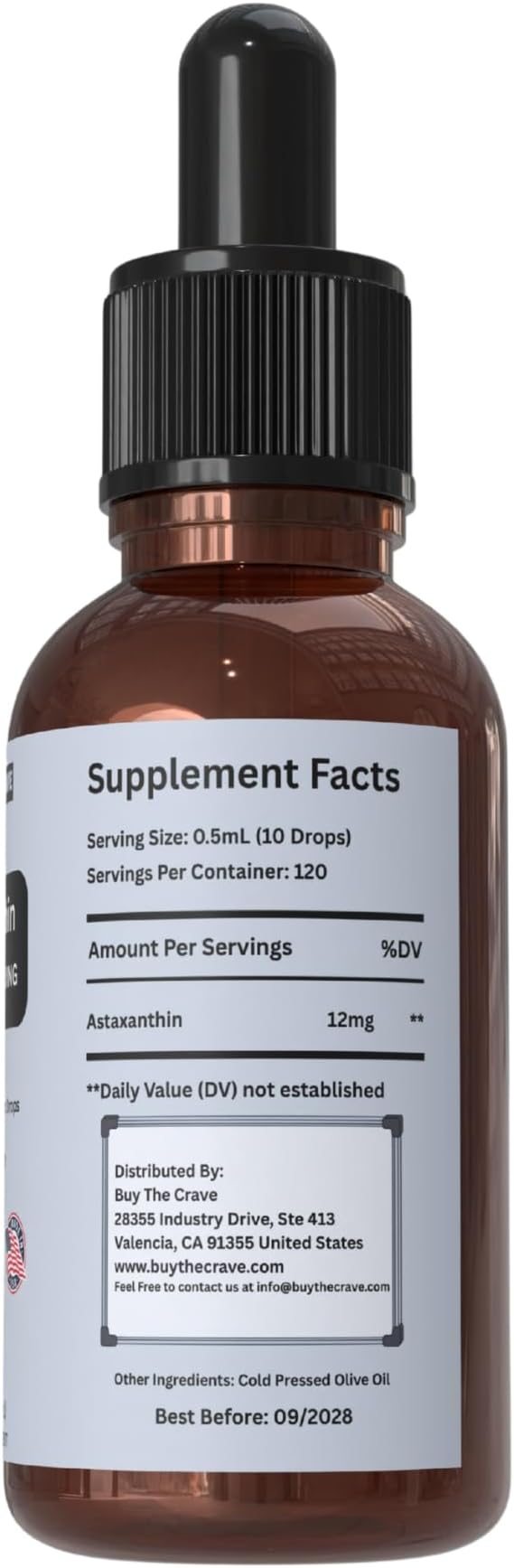 Astaxanthin Liquid Drops Infused with Cold Pressed Extra Virgin Olive Oil – 12mg per Serving – Natural Antioxidant Support – 2 fl oz Dropper Bottle – Vegan Non-GMO
