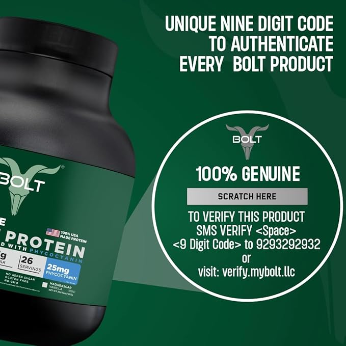 Bolt Biozyme Plant Protein | Vegan Protein with Superfood Phycocyanin and Ayurvedic Herbs | Complete Amino Acid Profile for Muscle Support and Recovery | 2Lb/32oz 26 Servings | Madagascar Vanilla