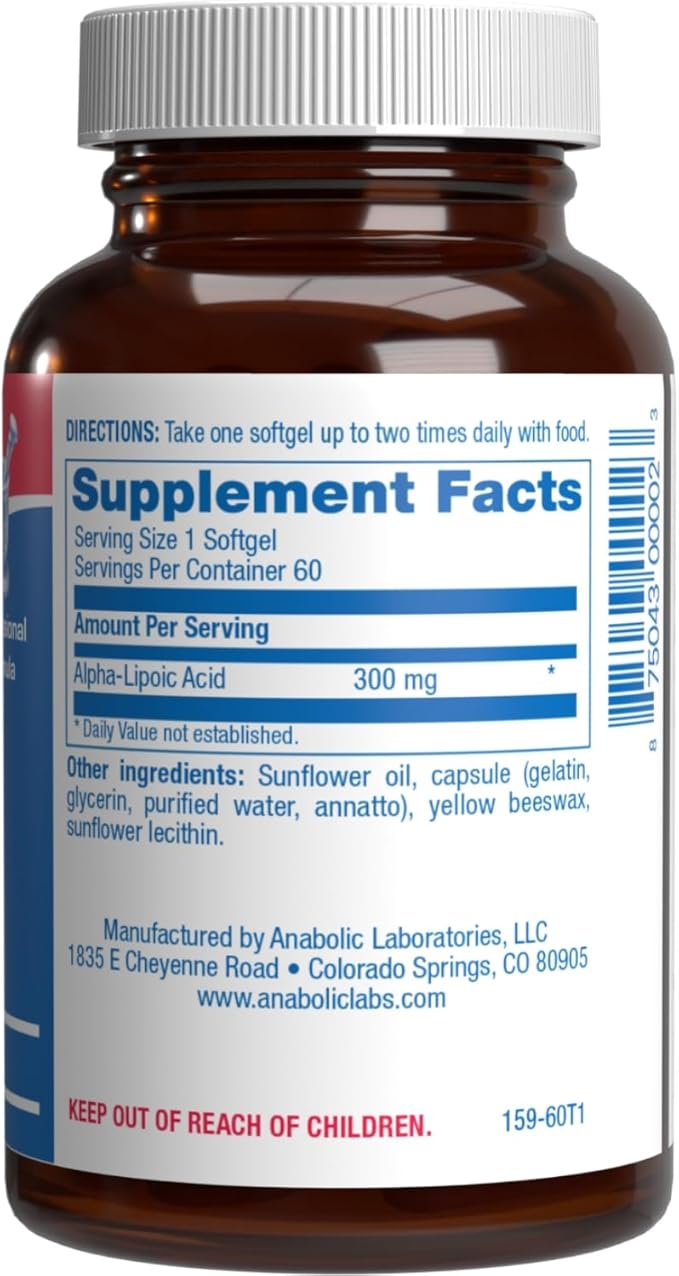Alpha Lipoic Acid 300mg - Clinical Formula ALA Supplement for Liver Eye Brain Mitochondria Energy Antioxidant &amp Nerve Support - Non-GMO Soy Free &amp Easy to Swallow Softgels - 60 Servings