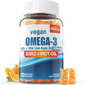 Vegan Omega 3 Gummies 1280mg + Vitamin D3 K2 (MK7) Omega 3 Fish Oil Alternative for Adults w/Algae EPA 600mg &amp DHA 400mg MCT Oil - No Fish Taste - for Brain Eye Immune Health Sugar Free 1 P
