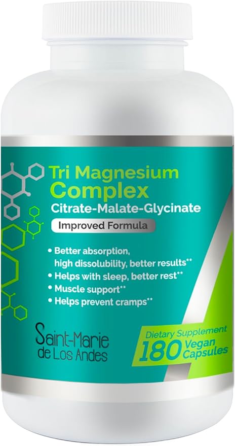 Magnesium Complex Supplement (Glycinate Citrate &amp Malate) – 180 Capsules (90 Day Supply) – 300mg Magnesium per Serving – Vegan