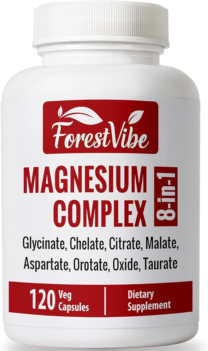 Magnesium Complex 420mg 8-in-1 Blend with Glycinate Chelate Citrate &amp Malate 120 Capsules 40 Day Supply Non-GMO &amp Gluten Free High Absorption Magnesium Supplement for Men and Women