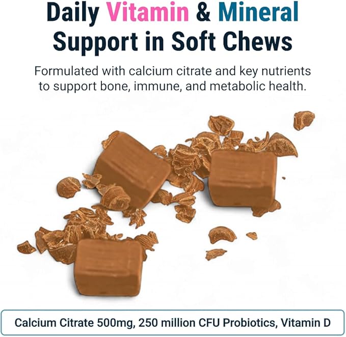 BariatricPal Sugar-Free Calcium Citrate Soft Chews | 500mg with Vitamin D &amp Probiotics | Butterscotch | 90 Count (1 Month Supply)