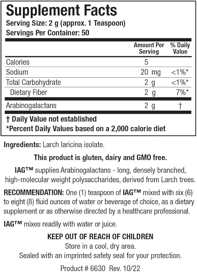 Biotics Research IAG Easy to Dissolve Prebiotic Powdered Formula Immune Support Gut Health Stimulate Butyrate Production Colon Health 3.6 Ounces