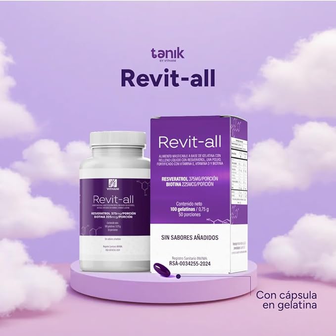 Vithani Revit-All | Resveratrol 375 mg &amp Biotin 225 mcg per Serving | 100 Gelatin Chews (50 Servings) | No Added Flavors