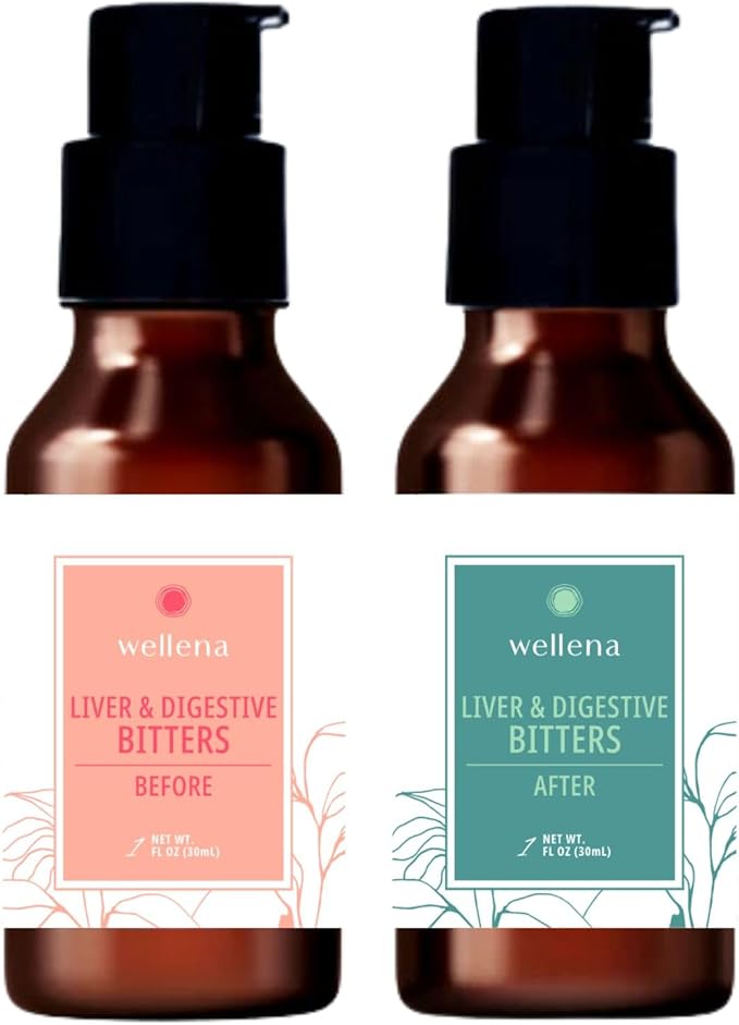 Wellena Liver and Digestive Bitters Kit Before and After Meal Liquid Herbal Supplement Healthy Digestion and Hormone Support Helps Digestion