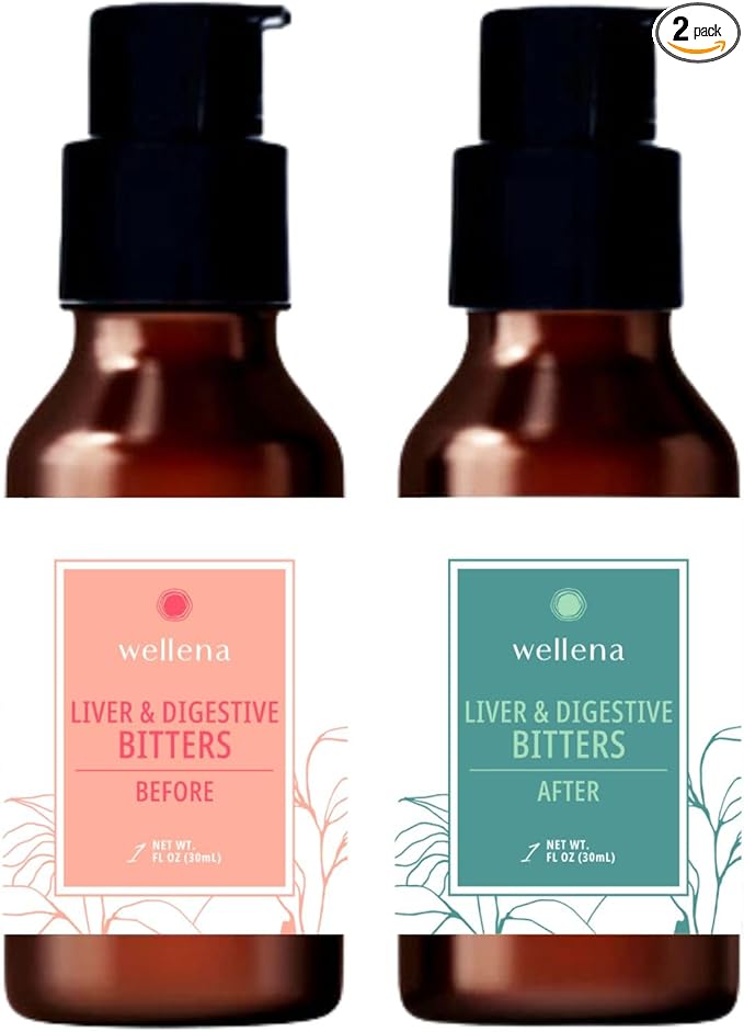 Wellena Liver and Digestive Bitters Kit Before and After Meal Liquid Herbal Supplement Healthy Digestion and Hormone Support Helps Digestion