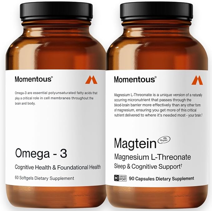 Momentous Omega-3 Fish Oil 1600mg &amp Magtein Magnesium L-Threonate 145mg - Daily Omega-3 Supplement for EPA &amp DHA &amp Magnesium Threonate Supplement for Cognitive Function Rest &amp Joint