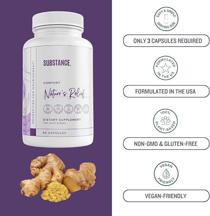 Nature’s Relief | Turmeric Supplement to Improve Body Muscle &amp Joint Aches | Pure Turmeric Curcumin Supplement Organic Boswellia &amp Ginger | Ease Discomfort &amp Increase Mobility | Non-GMO