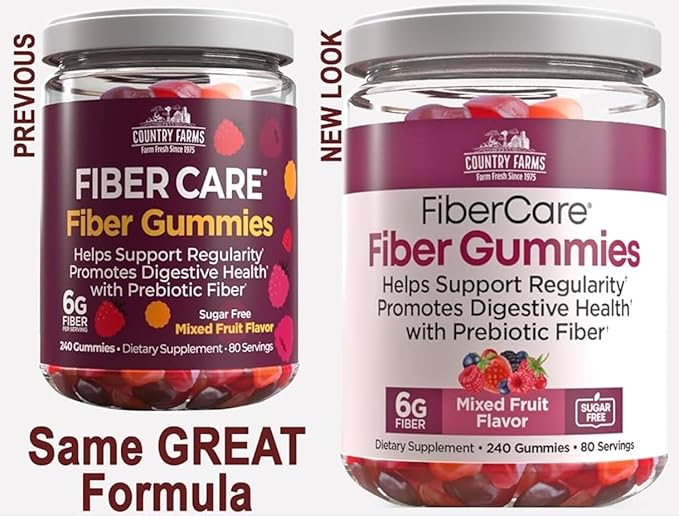 Country Farms Fiber Care Prebiotic Gummies 6g of Fiber Per Serving FOS from Beets Digestive Health Supports Regularity Mixed Fruit Flavor (240 Gummies)