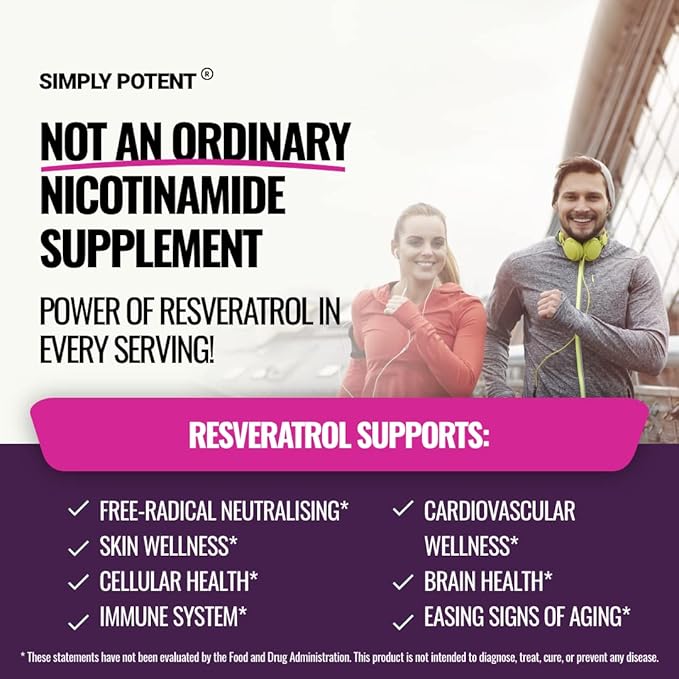 Nicotinamide 500mg with Resveratrol 100mg - 120 Veggie Capsules - Vitamin B3 Supplement Pills to Support NAD Skin Cell Health &amp Energy