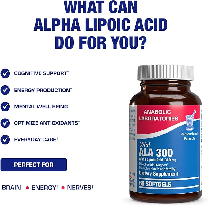 Alpha Lipoic Acid 300mg - Clinical Formula ALA Supplement for Liver Eye Brain Mitochondria Energy Antioxidant &amp Nerve Support - Non-GMO Soy Free &amp Easy to Swallow Softgels - 60 Servings