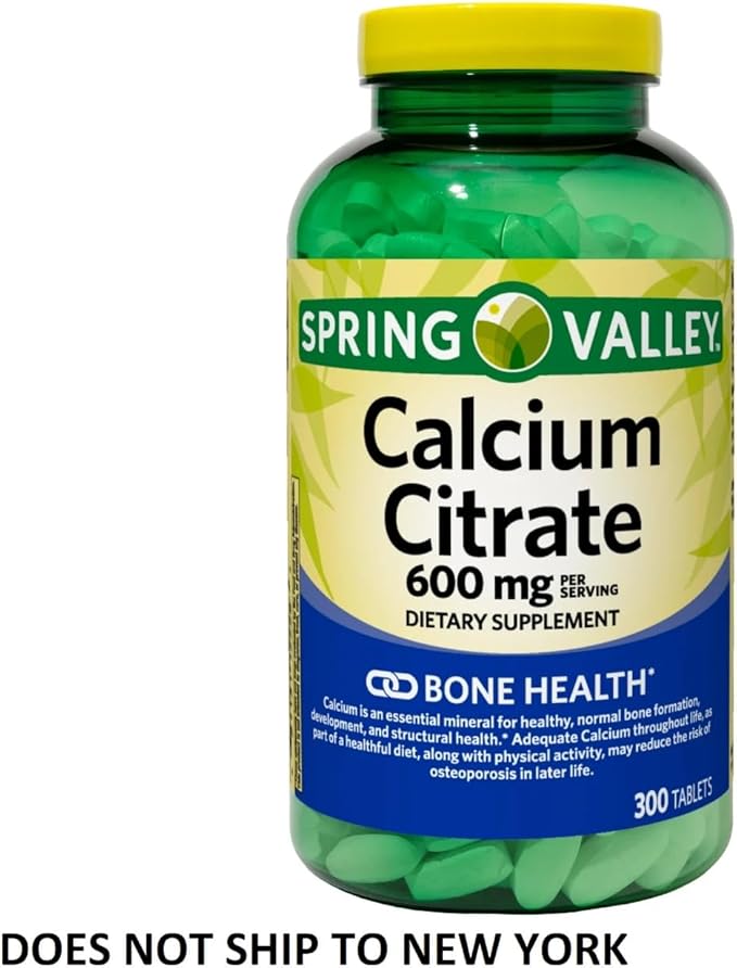 Spring Valley Calcium Citrate Tablets 600 mg per Serving Dietary Supplement 300 Count