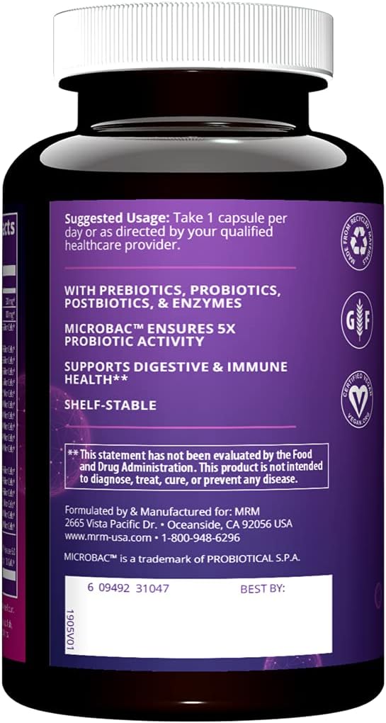 MRM Nutrition Extra Strength Probiotics - Supports Intestinal GI &amp Immune Health for Women &amp Men Prebiotic Probiotic &amp Postbiotic Supplement 25 Billion Cells &amp 16 Strains Vegan