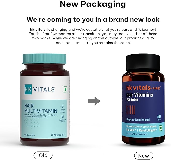 Vitals Hair Vitamin with DHT Blockers (60 Capsules) | Omega &amp Biotin Supports Keratin Synthesis &amp Helps Reduce Hair Fall