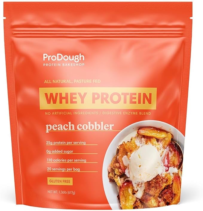 ProDough Gourmet Whey Isolate Hydrolized Protein Powder for Shake Mix- Easy Digest Enzyme Blend 25g Protein per Serving Natural Ingredients Gluten Free Keto Friendly (Peach Cobbler)