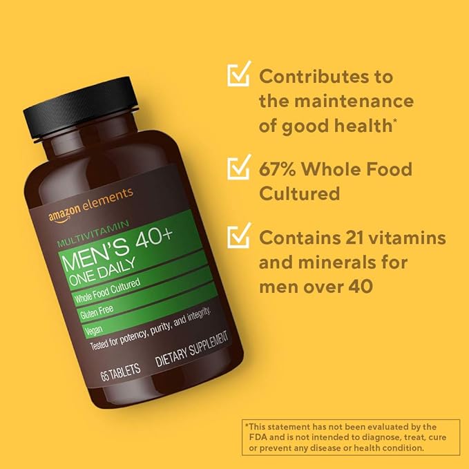 Amazon Elements Men's 40+ One Daily Multivitamin Vegan 2 Month Supply (Packaging May Vary) 65 Tablets (Pack of 2)
