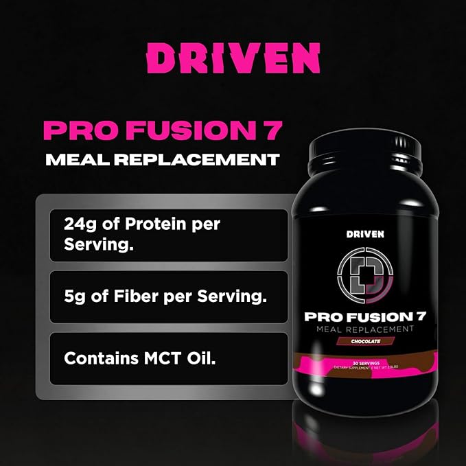 Driven Nutrition ProFusion7 Meal Replacement – 24g Protein from 7 Sources – MCT Oil &amp Fiber – Gourmet Flavors – Muscle Support &amp Digestive Enzymes