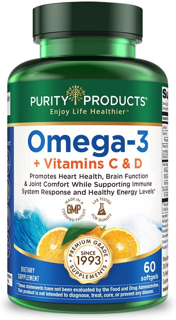 Purity Products - Omega-3 Plus Vitamin C &amp D 60 softgels