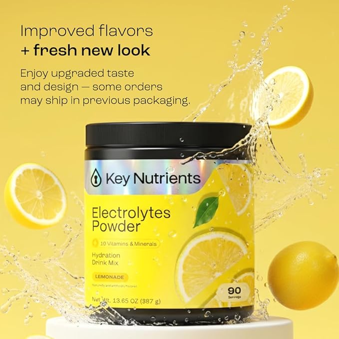 KEY NUTRIENTS Multivitamin Electrolytes Powder No Sugar - Refreshing Lemonade Electrolyte Powder - Sodium &amp Energy Supplement - Hydration Powder - No Calories - 90 Servings - Made in USA