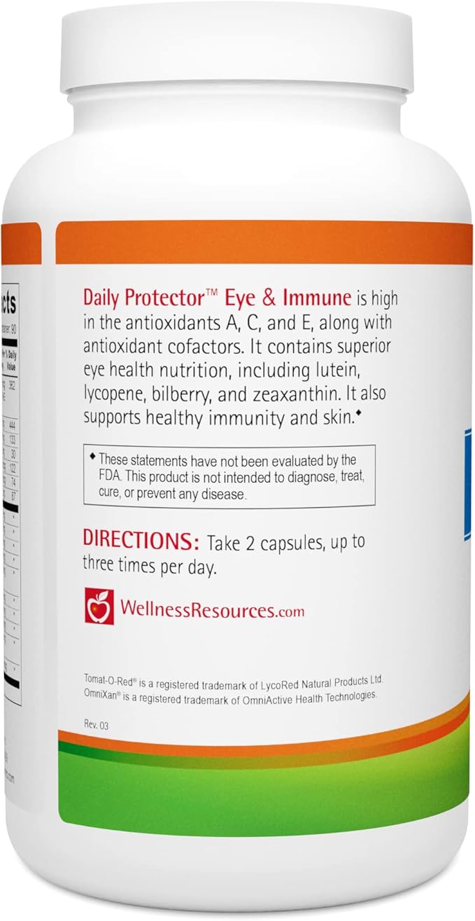 Wellness Resources Daily Protector Eye &amp Immune - Lutein Lycopene Zeaxanthin Cryptoxanthin Bilberry and More for Eye Immune and Skin Health (180 Capsules)
