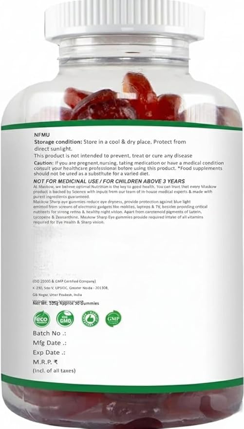 Nutrition Eye Health Gummies for Women &amp Men | Protects Against Blue Light Damage Digital Strain and Dry Eyes | Enriched Lutein &amp Zeaxanthin- 30 Gummies