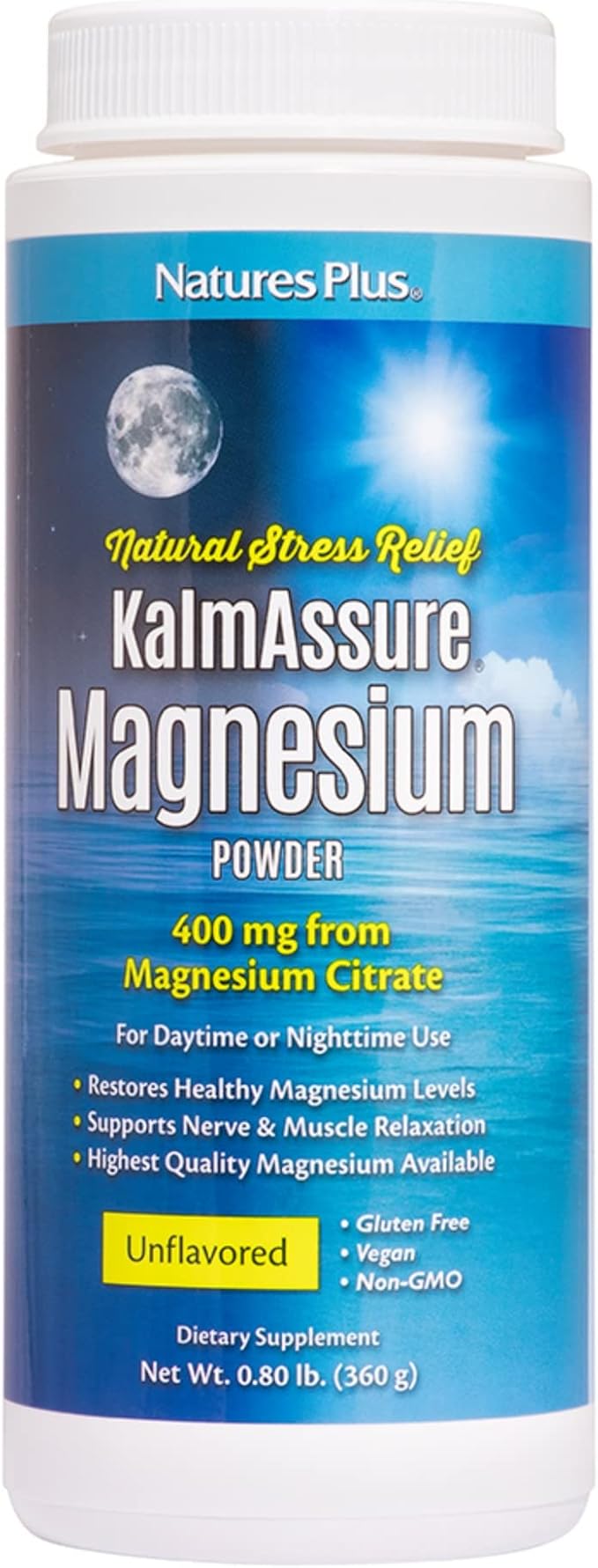 NaturesPlus KalmAssure Magnesium Powder - 0.8 lb - Unflavored - Supports Nerve and Muscle Relaxation - Non-GMO Gluten Free Vegan - 60 Servings