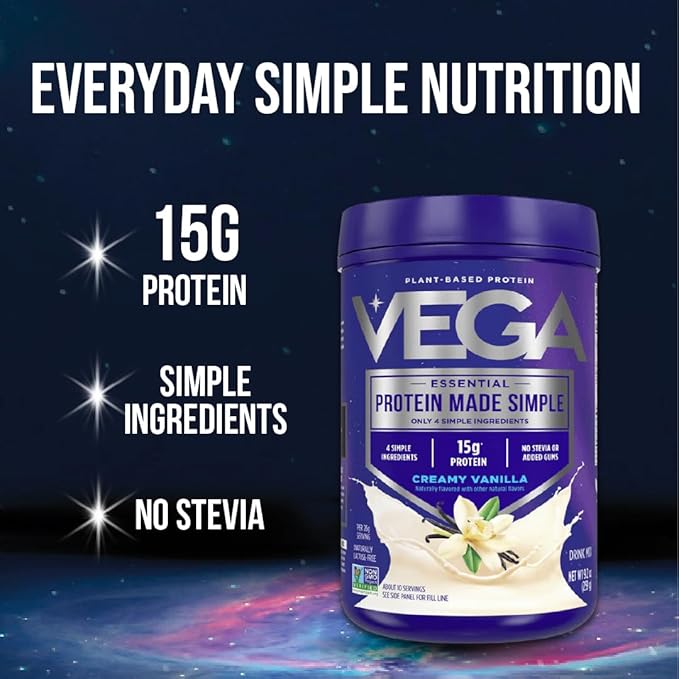 Vega Protein Made Simple Protein Powder Vanilla - Stevia Free Vegan Plant Based Healthy Gluten Free Pea Protein for Women and Men 2.2 lbs (Packaging May Vary) (Pack of 1)