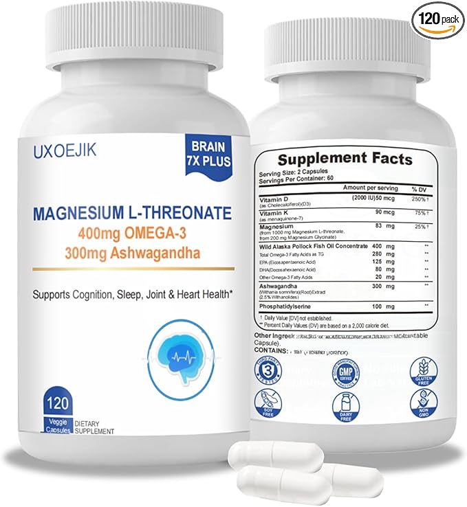 Magnesium L-Threonate 2000mg Magnesium Supplement - Non-GMO Gluten-Free 120 Capsules