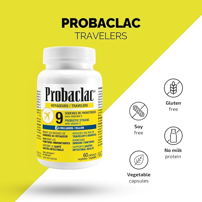 Natural Travelers Probiotics Reducing Risk of Diarrhea Contains Vitamin C Immune Support Gluten Free Travel Size Vacation Cruise and Airplane Travel Essentials Vegan 60 Capsules