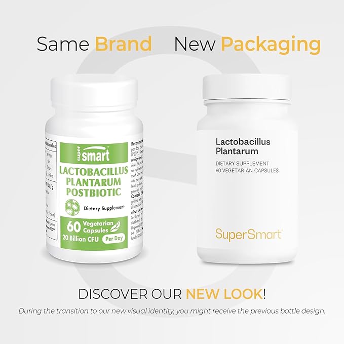 Supersmart - Lactobacillus Plantarum PostBiotic 20 Billion CFU per Day (Immuno-LP20) - Heat-Treated Probiotic Supplement | Non-GMO &amp Gluten Free - 60 Vegetarian Capsules