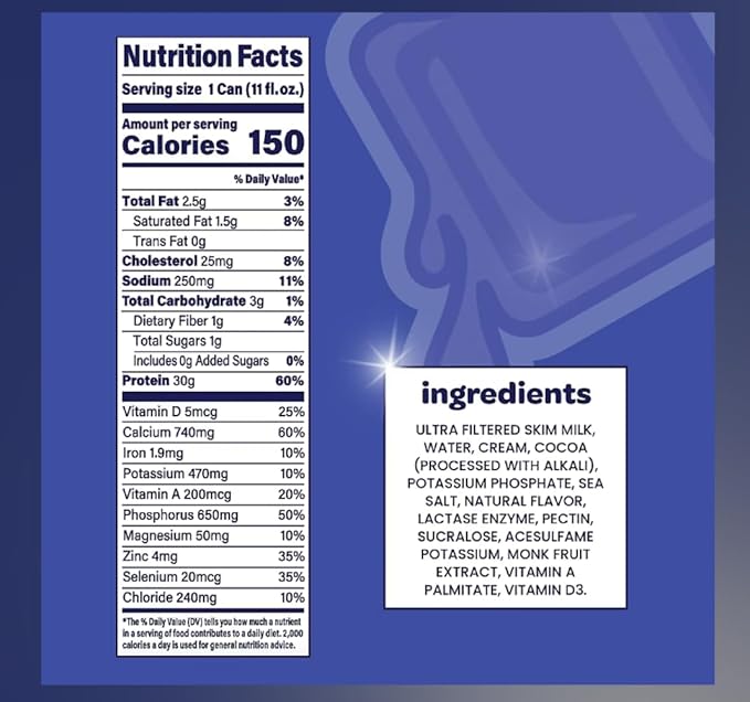 Protein Milk Shake – Chocolate Flavor 30g Protein 1g Sugar 150 Calories 10 Vitamins &amp Minerals 11 fl oz Ready-to-Drink Shakes 15 Pack