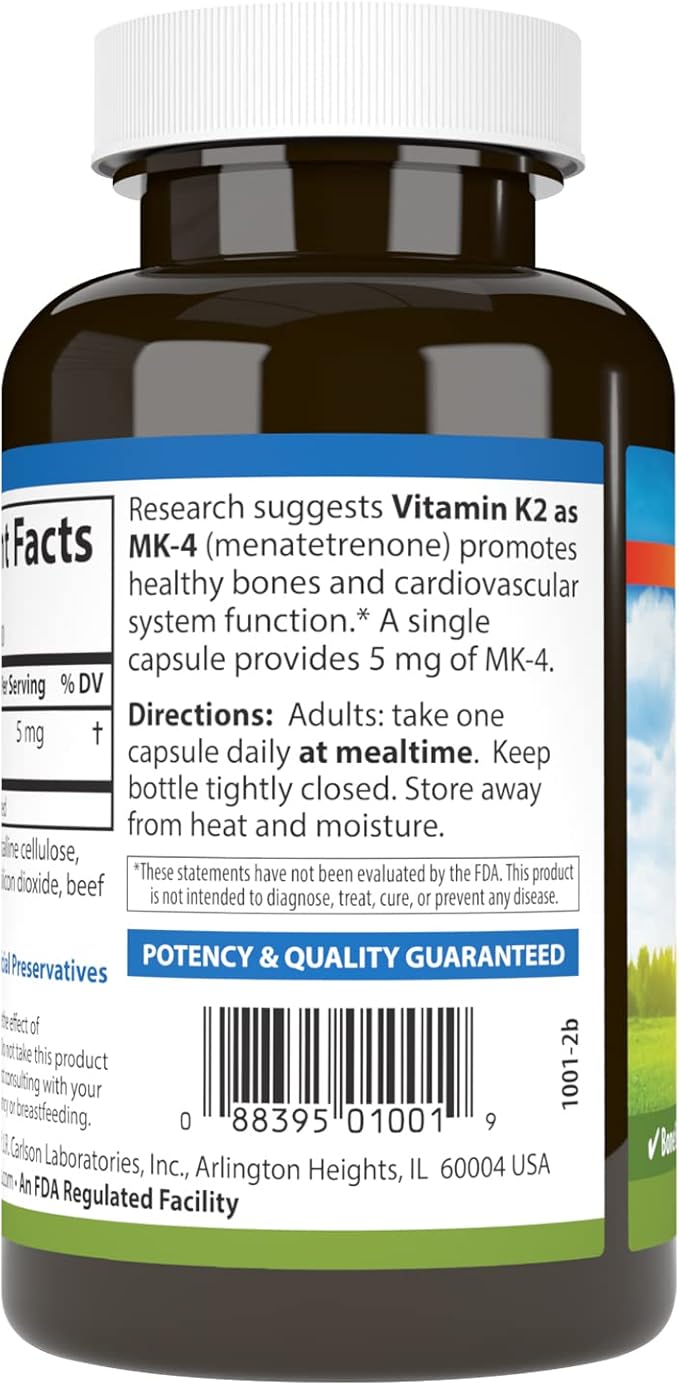 Carlson - Vitamin K2 MK-4 (Menatetrenone) 5 mg Vitamin K Supplement Bone Support K2 Vitamin Soy-Free Vitamin K-2 180 Capsules