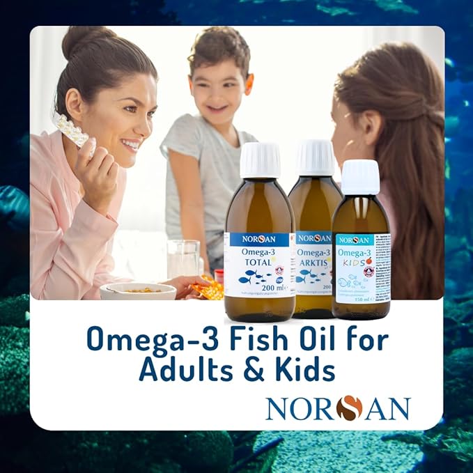 NORSAN Omega-3 Fisk Kids Liquid Fish Oil - High Dose 1030 mg Omega-3 per Serving | Easy to Consume and Without Unpleasant Regurgitation | Supports Heart Brain &amp Vision*