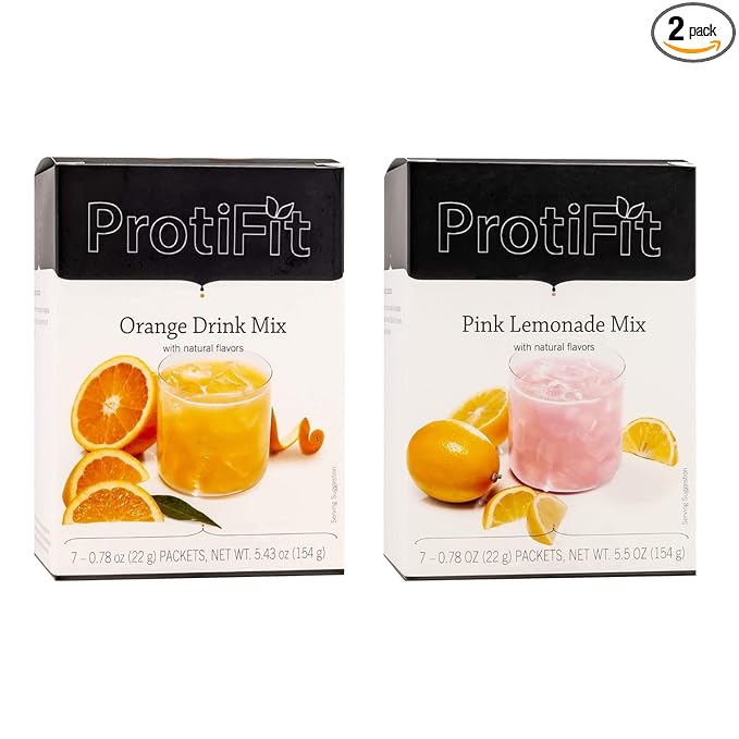 PROTIFIT - High Protein Orange &amp Pink Lemonade Fruit Drink 2 Pack 15g Protein Low Calorie Sugar Free Ideal Protein Compatible 7 Servings Per Box (2 Pack)
