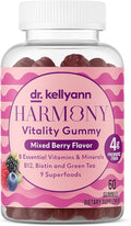 Dr. Kellyann Harmony Vitality Gummies | Mixed Berry | B12 Biotin Green Tea Prebiotic Fiber &amp Superfoods | Vegan Non-GMO Gluten-Free | 60 Gummies