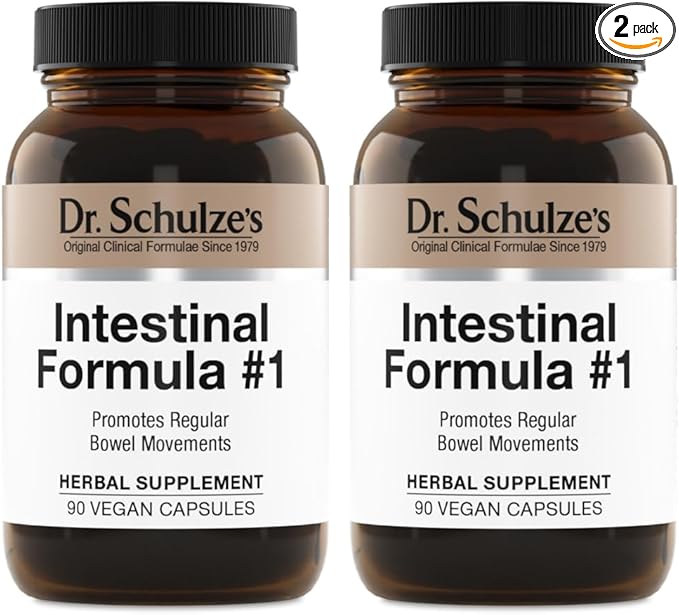 Dr. Schulze's Intestinal Formula #1 - Bowel Movement Supplement for Colon Health Support - Bloating &amp Constipation Aid - Intestinal Cleanse - All-Natural - Plant-Based - Vegan - 90 Count (2 Pack)