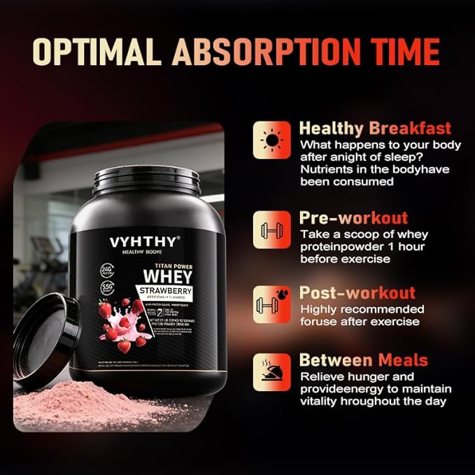 Strawberry Flavored Whey Protein Powder24g Protein per Serving Fast-Absorbing Concentrated whey Protein Low Sugar Gluten-Free Natural Flavor 3.5 lbs/56 oz.