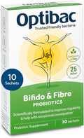 Optibac Probiotics Bifido &amp Fibre - Vegan Probiotics for Digestive Health &amp Occasional Constipation 25 Billion CFU &amp Prebiotic - 10 Sachets
