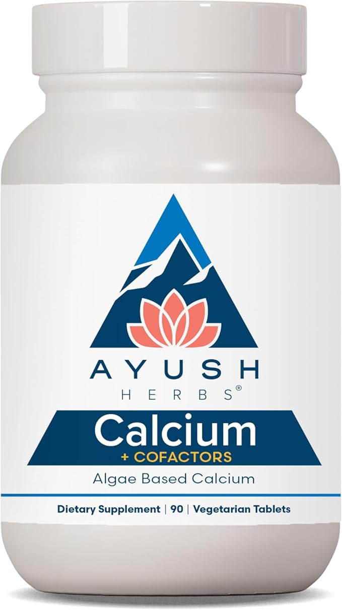 Ayush Herbs Calcium + Cofactors Algae Based Calcium Supports Bone Health &amp Mineralization 90 Vegetarian Tablets