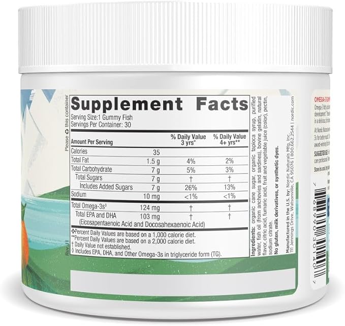 Nordic Naturals Nordic Omega-3 Gummy Fish Tangerine - 30 Gummy Fish - 124 mg Total Omega-3s with EPA &amp DHA - Non-GMO - 30 Servings