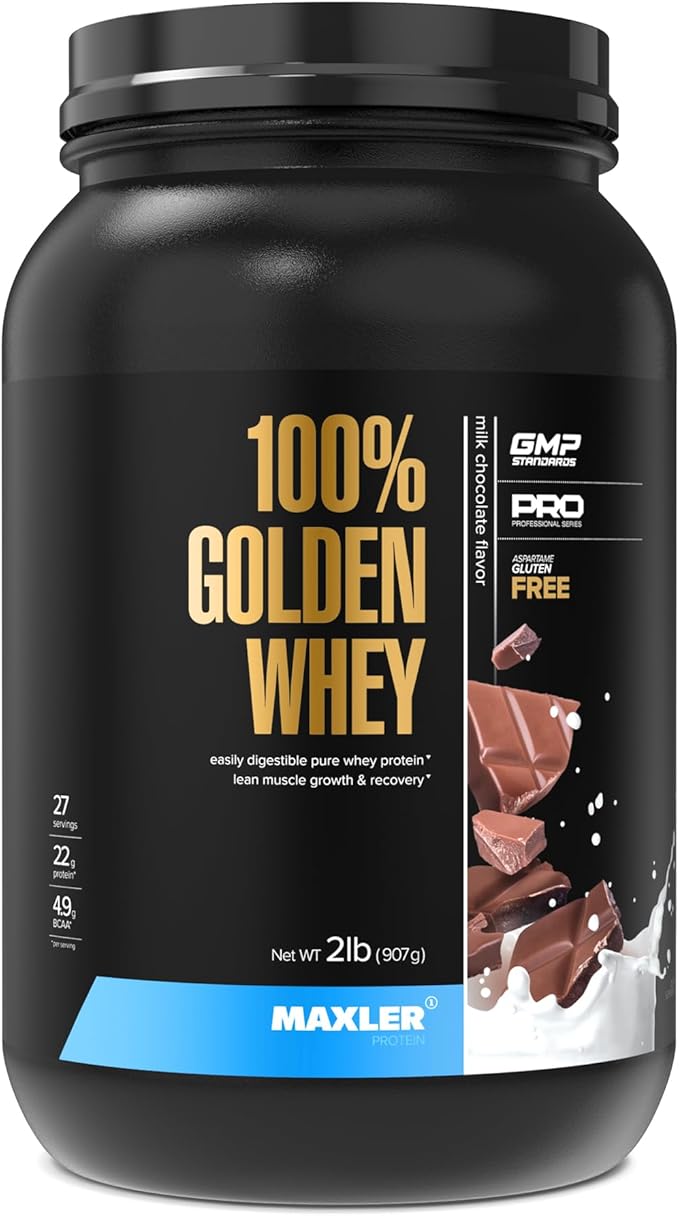 Maxler 100% Golden Whey Protein - 22g of Protein per Serving - Whey Protein Powder for Pre Post Workout - Fast-Absorbing Whey Concentrate Isolate &amp Hydrolysate Blend - Milk Chocolate Protein 2 lb