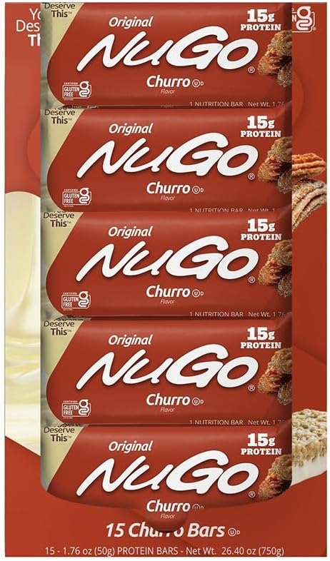 NuGo Protein Bar Churro 11g Protein Gluten Free 15 Count
