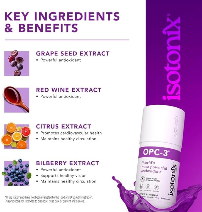 Isotonix OPC-3 Antioxidant Supplement - Pycnogenol Grape Seed Extracts Bilberry Red Wine &amp Pine Bark Extracts - for Heart &amp Circulatory Support - Isotonic Vegan Gluten Free - 30 Servings