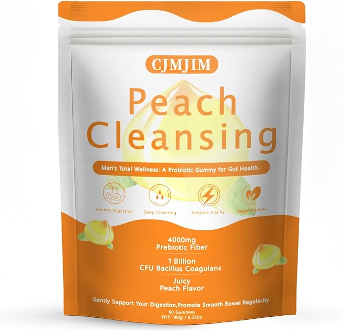 Peachy Clean Fiber Gummies with Prebiotic for Men Peach Flavored Digestive Support &amp Detox Gummy Supplement 60 Vegan Gummy Bears for Regularity &amp Gut Health (1)