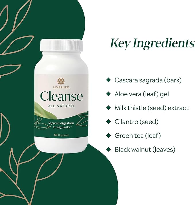 PURE Cleanse Capsules | Gentle Digestive Support for Women | Plant-Based Vegan &amp Non-GMO Formula | Supports Gut Health &amp Digestive Comfort | Clean Wellness Supplement | 60 Capsules