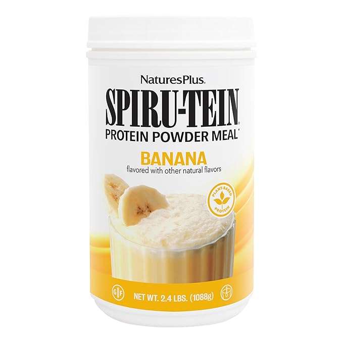 NaturesPlus SPIRU-TEIN Banana - 2.4 lbs - Plant-Based Protein Shake - Non-GMO Vegetarian Gluten Free - 32 Servings