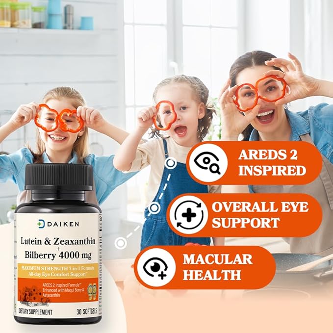 DAIKEN Lutein and Zeaxanthin Supplements AREDS 2 Inspired Formula with Astaxanthin Maqui Berry Bilberry Flaxseed Oil &amp Vitamin E 30 Softgels (Pack of 2)