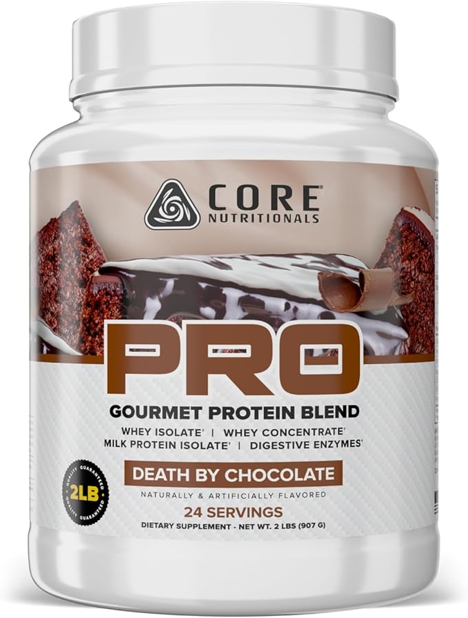 Core Nutritionals PRO Gourmet Protein Blend | Whey Protein Blend | with MCTs &amp Digestive Enzymes | Sustained Release Protein &amp Recovery Support | 24 Servings (Death By Chocolate)