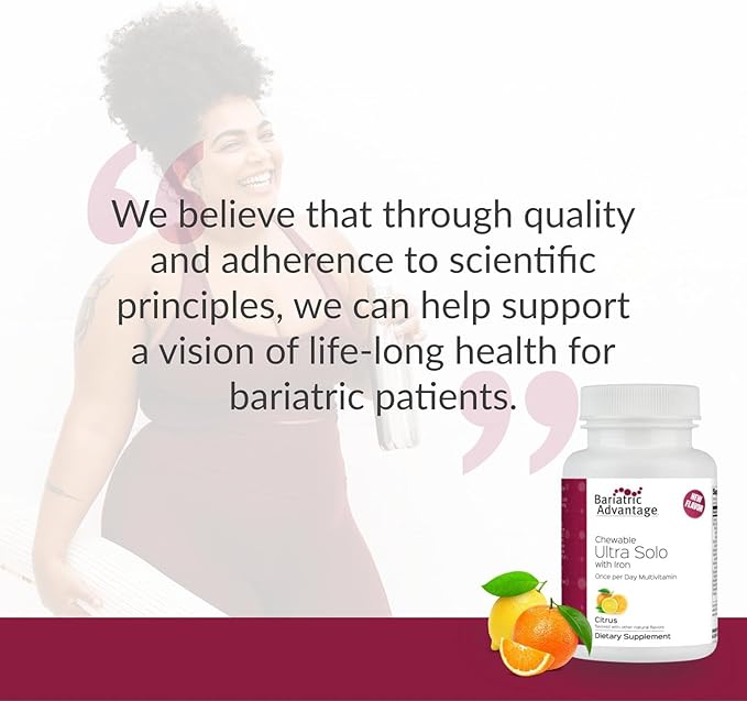 Bariatric Advantage Chewable Ultra Solo with Iron - Once-Per-Day Daily Multivitamin - for Bariatric Patients - with Thiamin Vitamin A &amp More - Gluten Free - Citrus - 30 Tablets